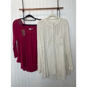 Knox Rose & Mudd Pink Squared Neck Blouse & White Henley Top Bundle Size XL